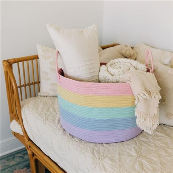 Cute Basket for Pastel Rainbow Classroom Decor 20x13, Toy Basket - Picture 4 of 7